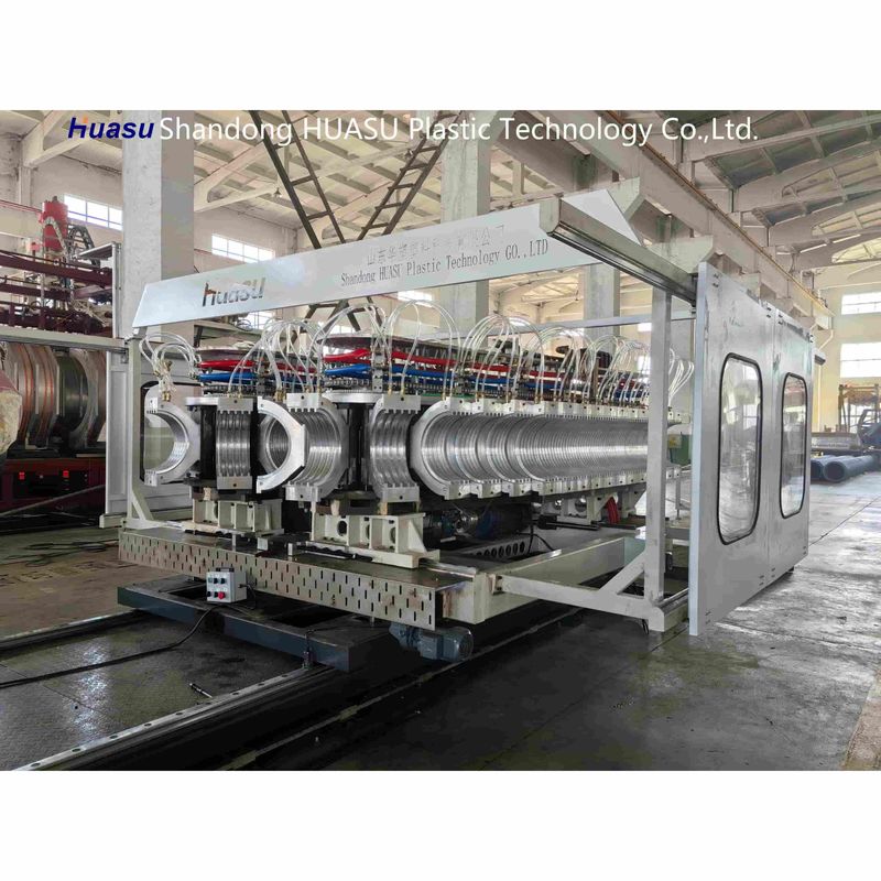 হাই স্পিড সিঙ্গল স্ক্রু এক্সট্রুডার ডাবল ওয়াল করুগেটেড পাইপ প্রোডাকশন লাইন অনলাইন বেলিং এবং সিমেন্স পিএলসি সিস্টেমের সাথে