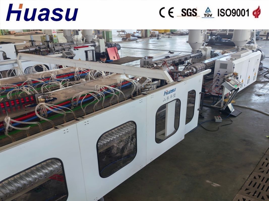 পিভিসি/পিই/এমপিপি/পিএ/এইচডিপিই পাইপগুলির জন্য স্থিতিশীল ওয়ার্কফ্লো এবং অনলাইন বেলিং সহ রিমোট কন্ট্রোল একক প্রাচীরের গলিত পাইপ এক্সট্রুশন লাইন