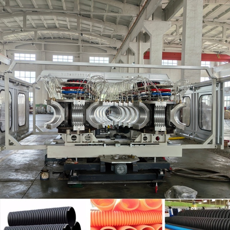 সিমেন্স পিএলসি সিস্টেম এবং পিভিসি / পিইর জন্য অনলাইন বেলিং সহ 300 মিমি - 1600 মিমি পাইপ ব্যাস সহ ডাবল ওয়াল গ্লোরেটেড পাইপ মেশিন