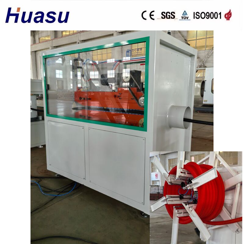 ৩২ মিমি-১৬০০ মিমি পাইপ আইডি জন্য বায়ু এবং জল শীতল সঙ্গে তিন স্তরীয় ক্যাবল সুরক্ষা পাইপ এক্সট্রুশন লাইন