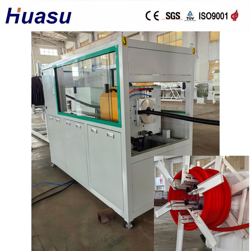 পিএলসি নিয়ন্ত্রিত রিমোট করুগেটেড পাইপ এক্সট্রুশন লাইন 32mm-1600mm ব্যাসার্ধ পরিসীমা এবং কেবল সুরক্ষার জন্য একক স্ক্রু এক্সট্রুডার সহ