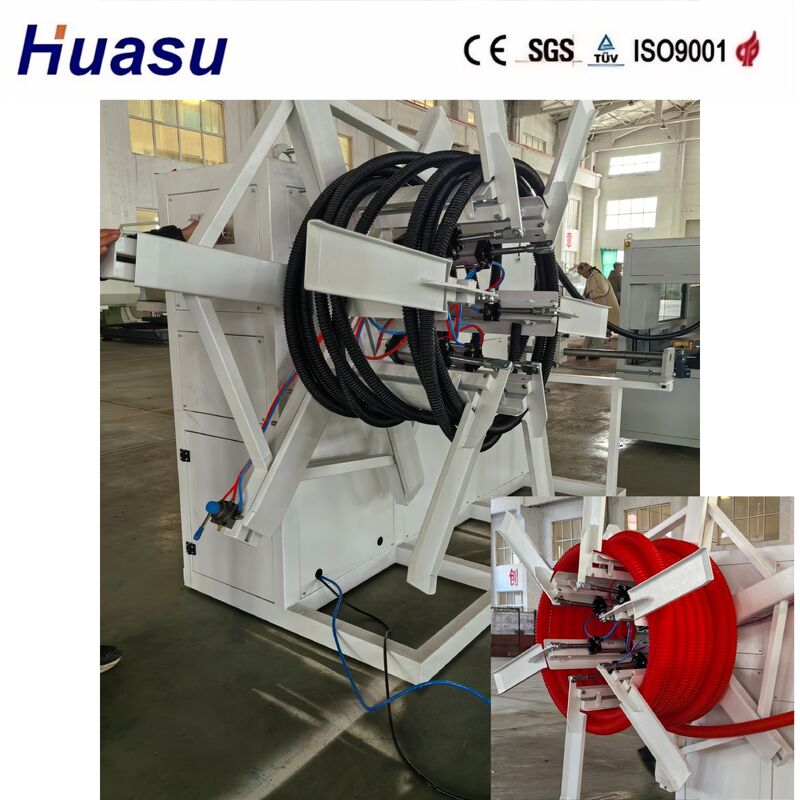 এয়ার কুলিং এবং ওয়াটার কুলিং ক্যাবল সুরক্ষা পাইপ এক্সট্রুশন লাইন, একটি একক স্ক্রু এক্সট্রুডার এবং PLC রিমোট কন্ট্রোল সহ