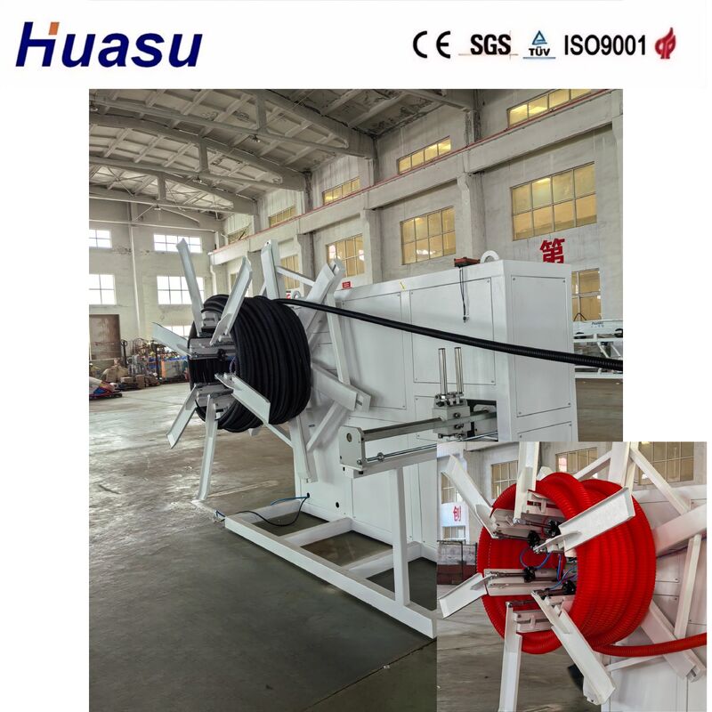 পিএলসি নিয়ন্ত্রিত একক প্রাচীরের তরঙ্গযুক্ত পাইপ এক্সট্রুশন লাইন উচ্চ উত্পাদনশীলতার সাথে 32-1600 মিমি পাইপ রেঞ্জের জন্য