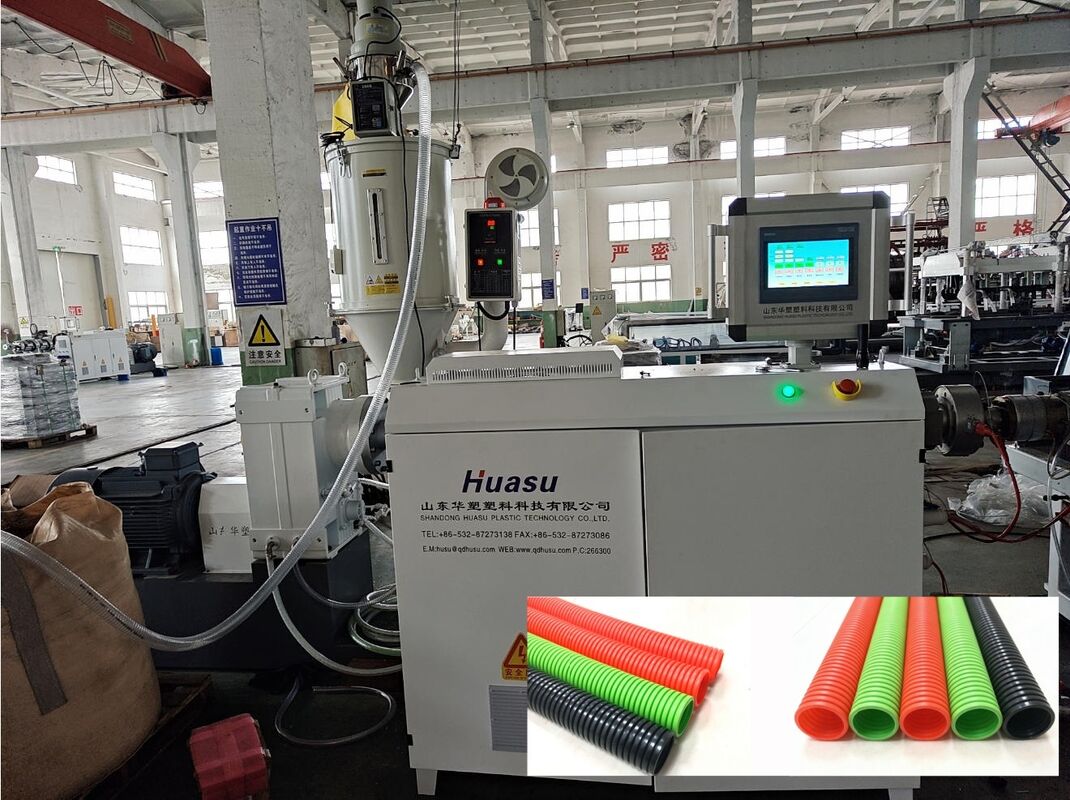 সিমেন্স স্নাইডার মেইন ইলেকট্রিকস, 38CrMoAlA ব্যারেল মেটেরিয়াল এবং পিএলসি রিমোট কন্ট্রোল সহ সিঙ্গেল ওয়াল করুগেটেড পাইপ এক্সট্রুশন লাইন