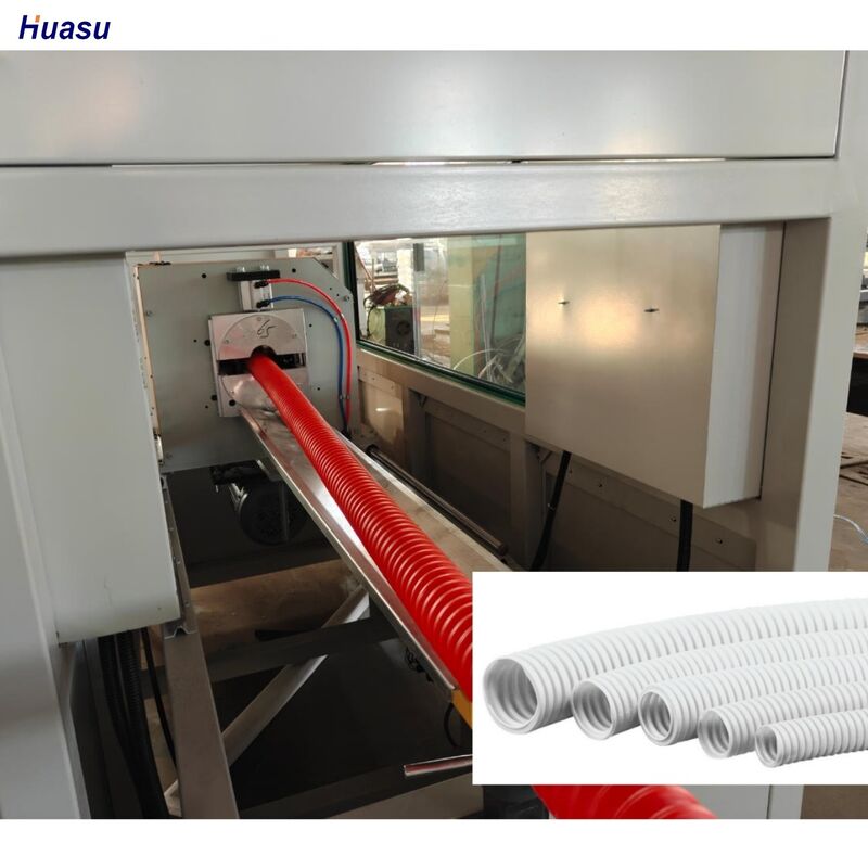 पीपी पीई पीवीसी सामग्री सिंगल वॉल नालीदार पाइप उत्पादन लाइन जिसमें सीमेंस श्नाइडर मुख्य इलेक्ट्रिक शामिल हैं, आउटपुट प्रदान करते हैं