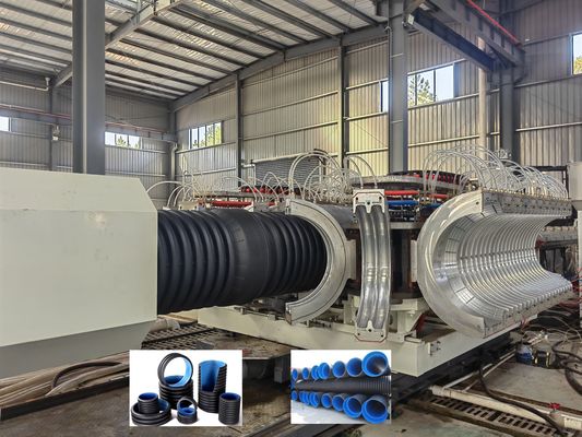 Double Wall Corrugated Pipe Extrusion Line with Caterpillar Haul-Off Type and ID30-ID1500mm Range Featuring 6m-12m Cooling Tank